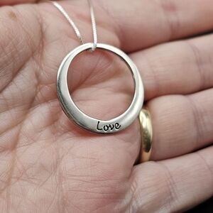 Baroni Sterling Silver “Love” Circle Pendant Necklace